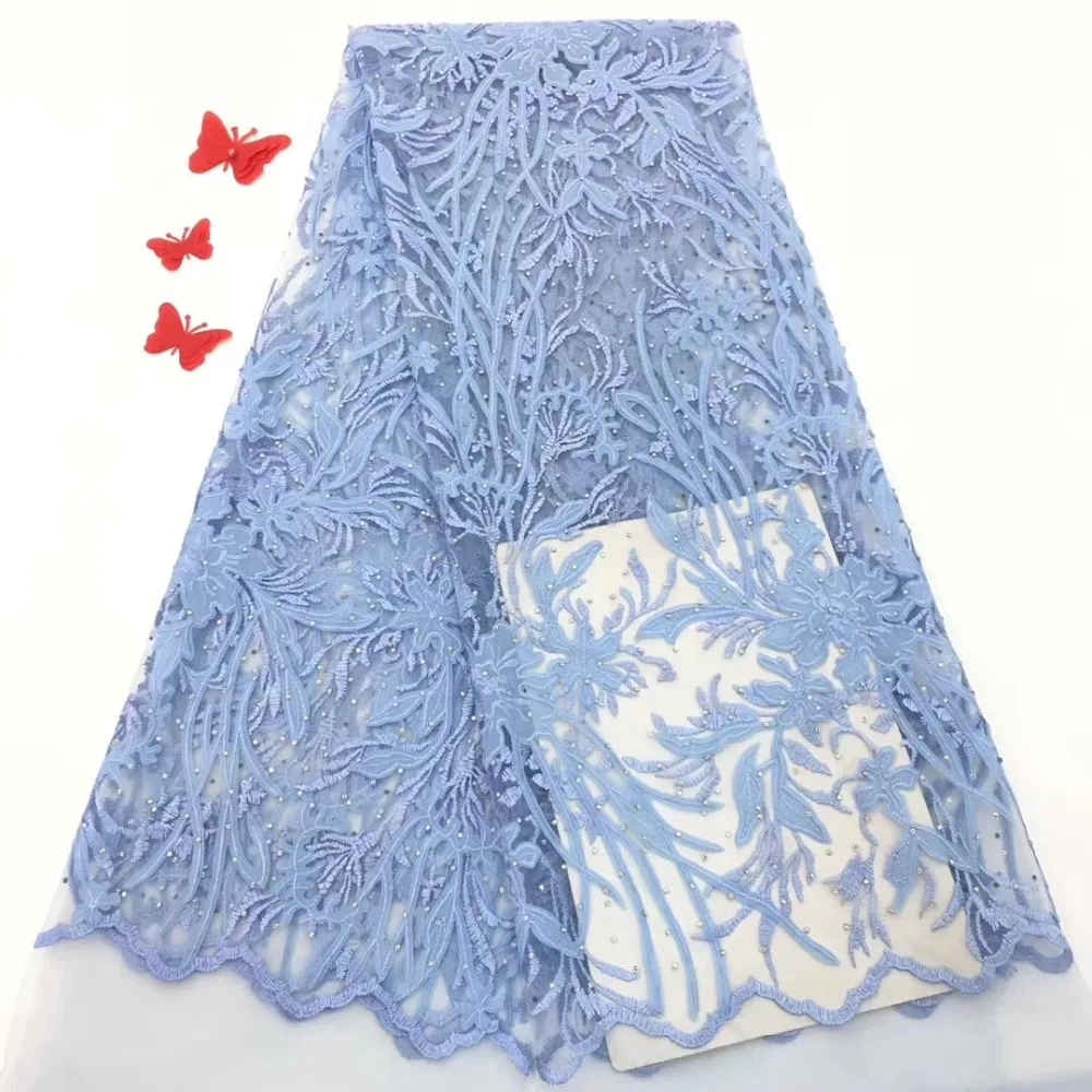 

Top grade French mesh lace 5 yards African lace fabric with stones and embroidery for making dress! zdp088