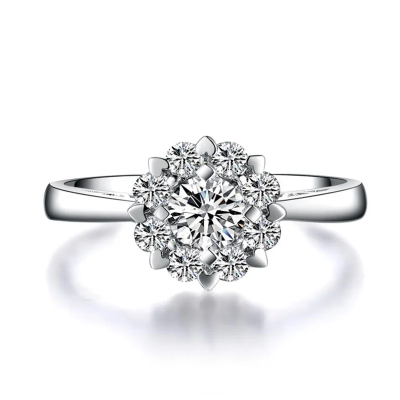 

ANI 18K White Gold (AU750) Wedding Ring 0.18 CT Certified I/SI Round Diamond Heart Shape Prong Halo Ring for Women Engagement