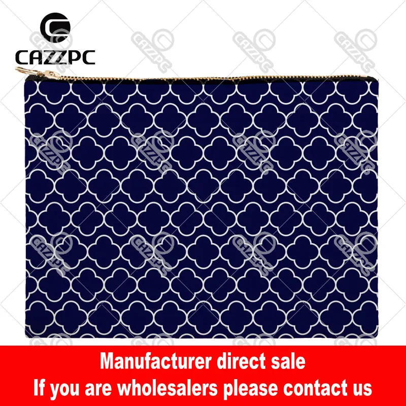

Navy Blue Quatrefoil Clover Geometry Diamonds Canvas Pattern Print Cosmetic Bag Makeup Pouch Wristlet Hand Bag