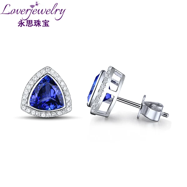 100 Natural Blue Tanzanite Earring Trillion Cut 7mm In Solid 18k 100 Natural Blue Tanzanite Earring Trillion Cut 7mm In Solid 18k Gold Stud Earrings For