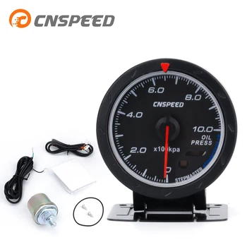 

Free Shipping CNSPEED 60mm Auto Oil pressure Gauge 0-10Bar Red & White Lighting Car Oil pressure Meter with Oil Press Sensor