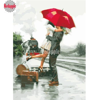 

Railway Station Diy diamond Painting Abstract Lovers Hugging picture By Numbers diamond embroidery rhinestone paintings Wall Art