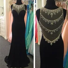 Sexy Schwarz Sleeveless Langer Abschlussball Kleidet Plears Perlen Zurück Vestido De Festa Longo Abendkleid Partei Elegante 2016 Heißer Verkauf