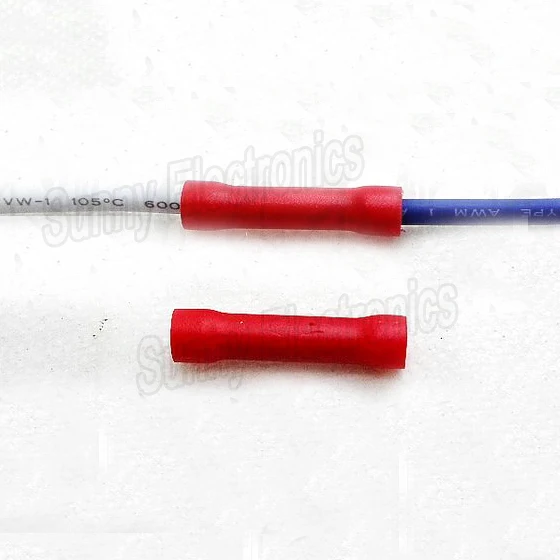 

100x Butt Connector Splice Red Vinyl 22-18 AWG Gauge Ga Copper Wire to Wire