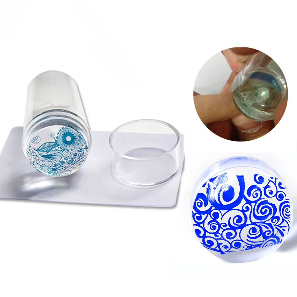 

Pure Clear Transparent Nail Stamping Plates 2.8cm Soft Jelly Silicone Stamper with Plastic Cap Scraper Nail Art Tool Kit