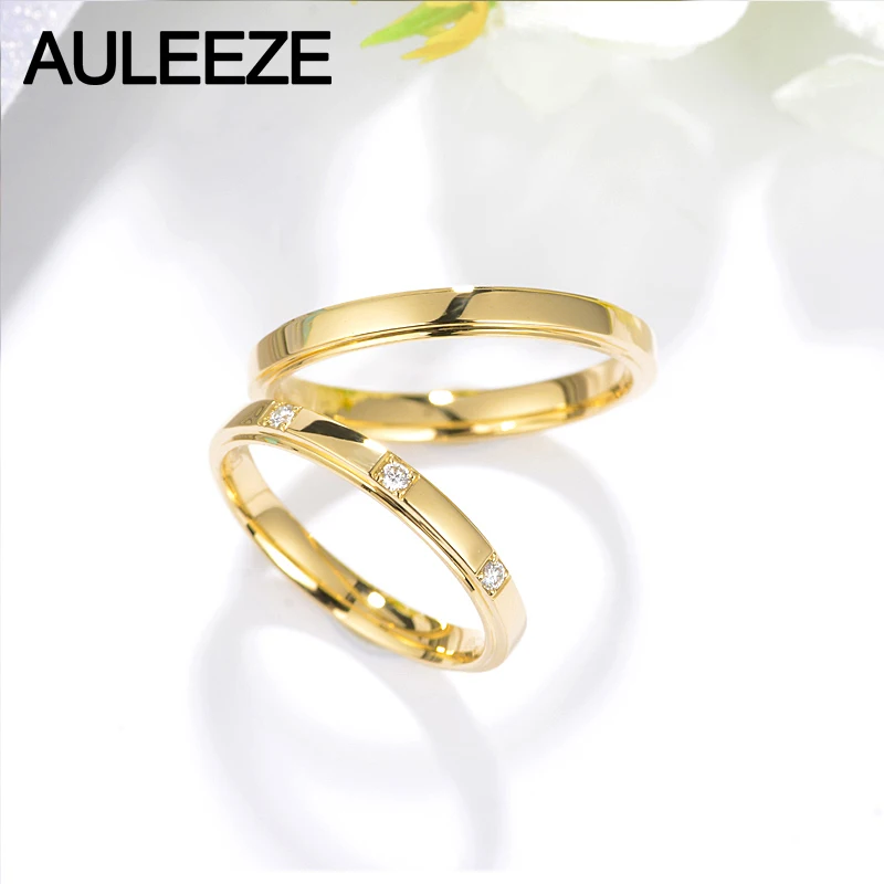 AULEEZE Romantic Three Stone Real Diamond Ring For Couple Lovers Diamond Jewelry 18k Yellow Gold Wedding Engagement Ring