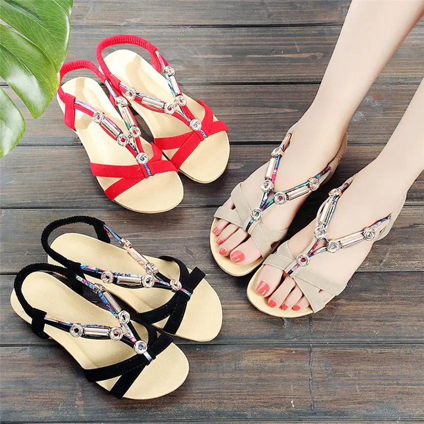 Summer Women's Elastic Belt Shoes Metal Fashion Shoes Bohemian Roman