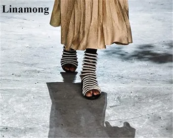 

Summer Sandals Hoof Heels And Bead trim decoration Sandals Peep Toe flat Heels Women Sandals Casual and comfortable