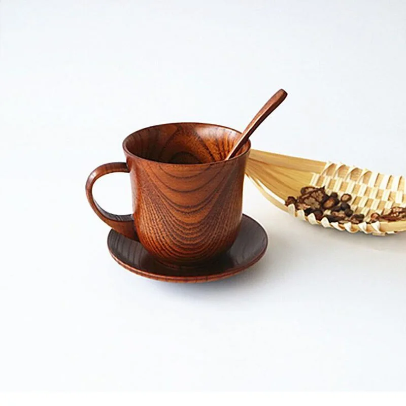 50set 3pcs/set Wooden Cup Saucer Spoon Set Coffee Tea Tools Accessories