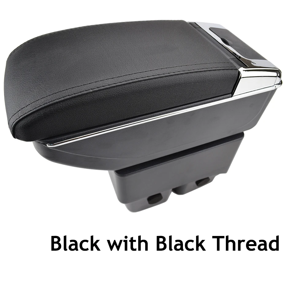 Для Ford Fiesta 2009- центральная консоль ящик для хранения кожаный двухслойный подлокотник 2011 2012 2013 - Название цвета: Black thread