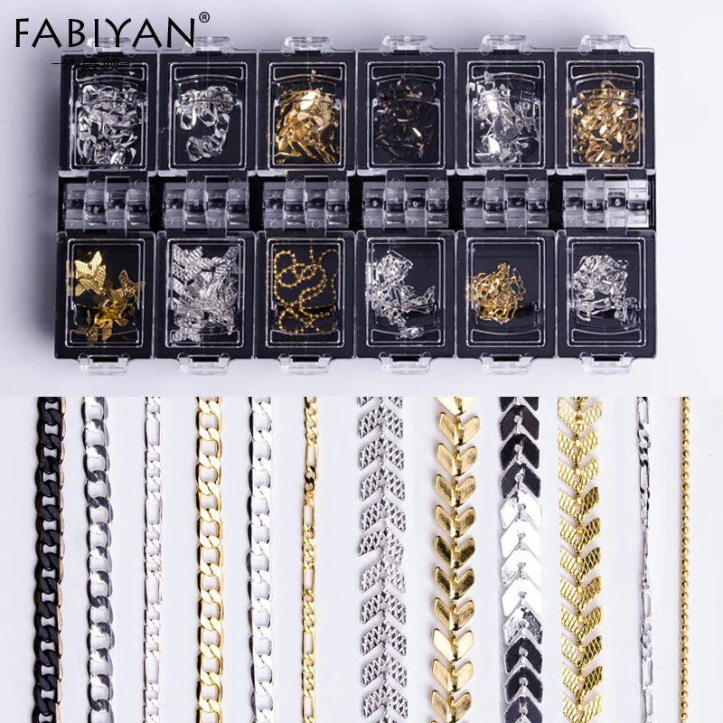 

1 Box Nail Art Chain Bead Arrow Hollow Line Strip Metal Gold Silver Black Punk Studs Charm Tips Design Decoration Manicure Tools