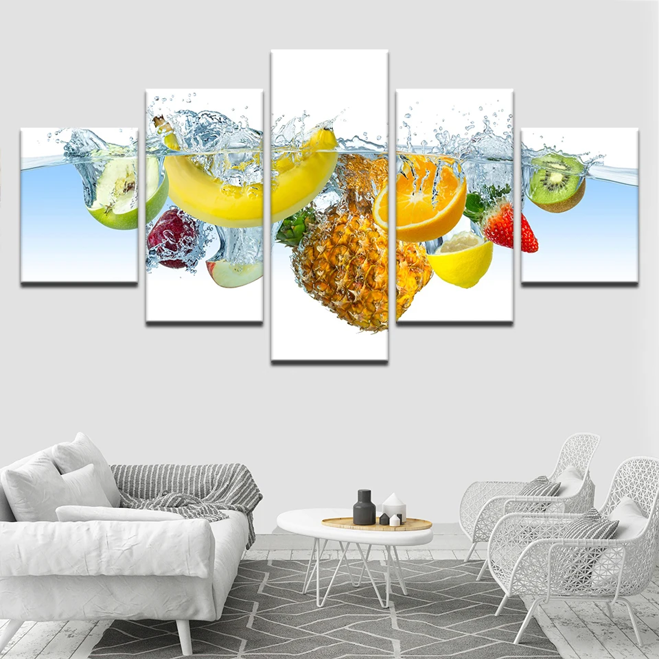 Wall Art Modular HD Printed Painting Fruits Poster Picture 5 Pieces Pineapple Canvas Home Decor Kitchen Restaurant Frame Artwork | Дом и сад