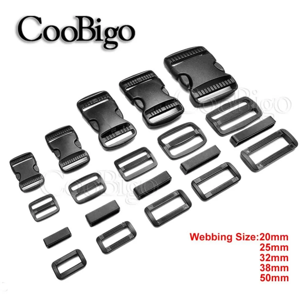 

Set 20/25/30/38/50mm Slider Adjustable Rectangle Ring Belt Loop Curved Side Release Buckles For Ribbon Webbing Backpack Sewing
