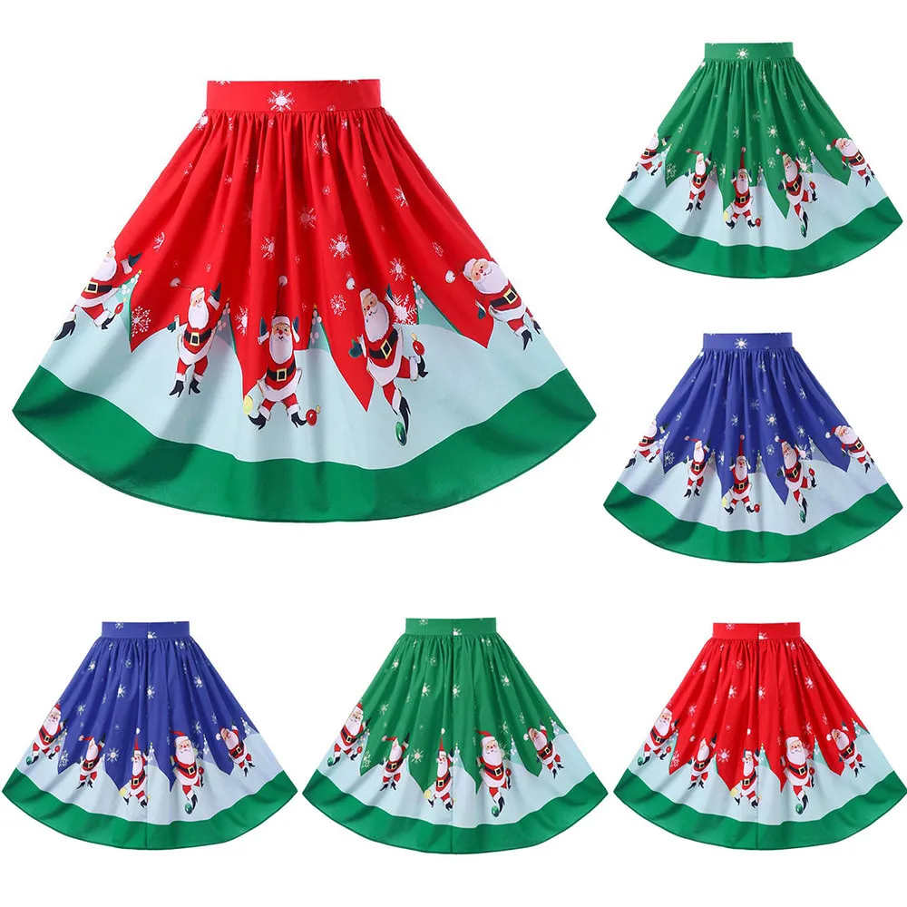 

Christmas Skirts Women's Sexy Christmas Santa Printed Swing Performance Zipper A-Line Loose Skirt