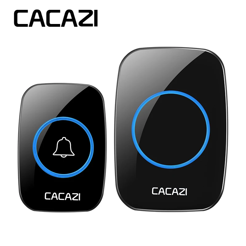CACAZI черный водонепроницаемый беспроводной дверной звонок 300 м дистанционный звонок ЕС/Великобритания/США штекер светодиодный дверной звонок колокольчик 220 В 1/2 кнопочные кнопки 1/2 приемники - Цвет: Black 1V1