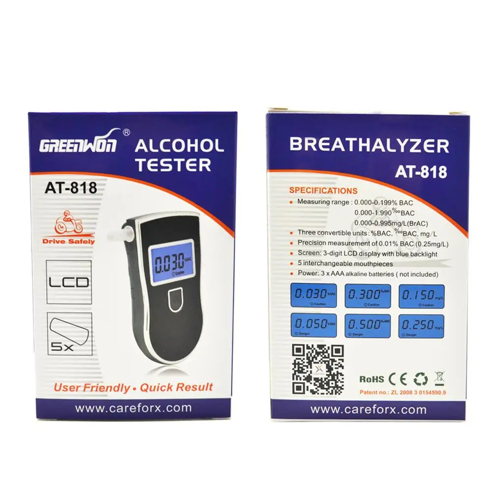Профессиональный полицейский Цифровой Тестер дыхания спирта портативный детектор AT-818, жидкокристаллический дисплей(lcd) тестер алкоголя
