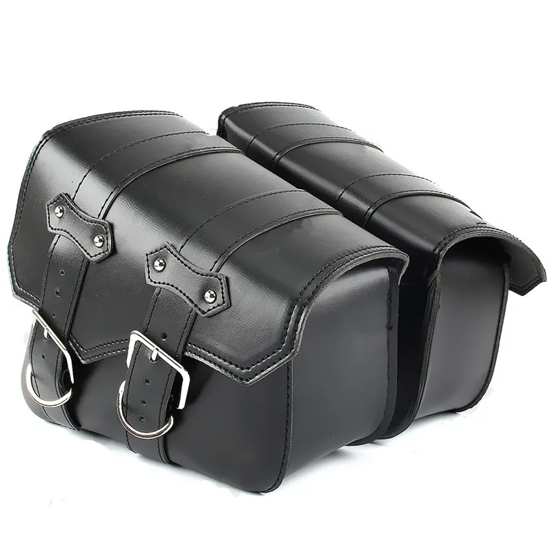 Universal Motorbike PU Leather Saddle Bag Luggage Bag Dirt bike Cafe Racer Touring Cruisers ...