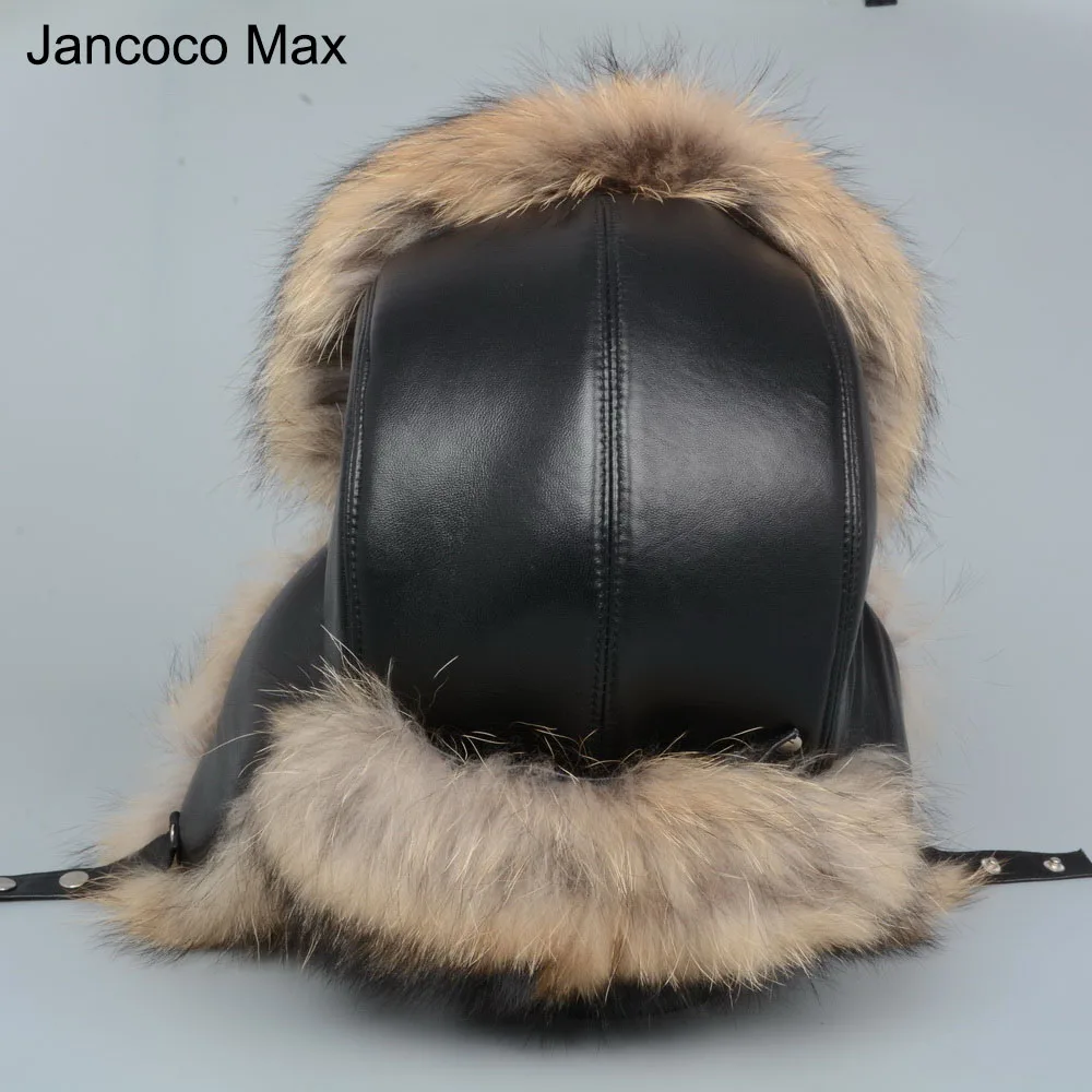 Jancoco Max новые зимние шапки из натурального меха енота, натуральная кожа, мех серебристой лисы для мужчин и женщин, шапка S3072