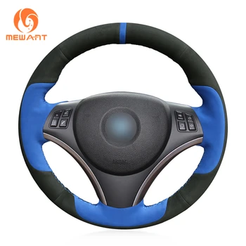 

MEWANT Black Blue Suede Soft Hand Sew Car Steering Wheel Cover for BMW E90 E91 E92 E93 E87 E81 E82 E88 X1 E84