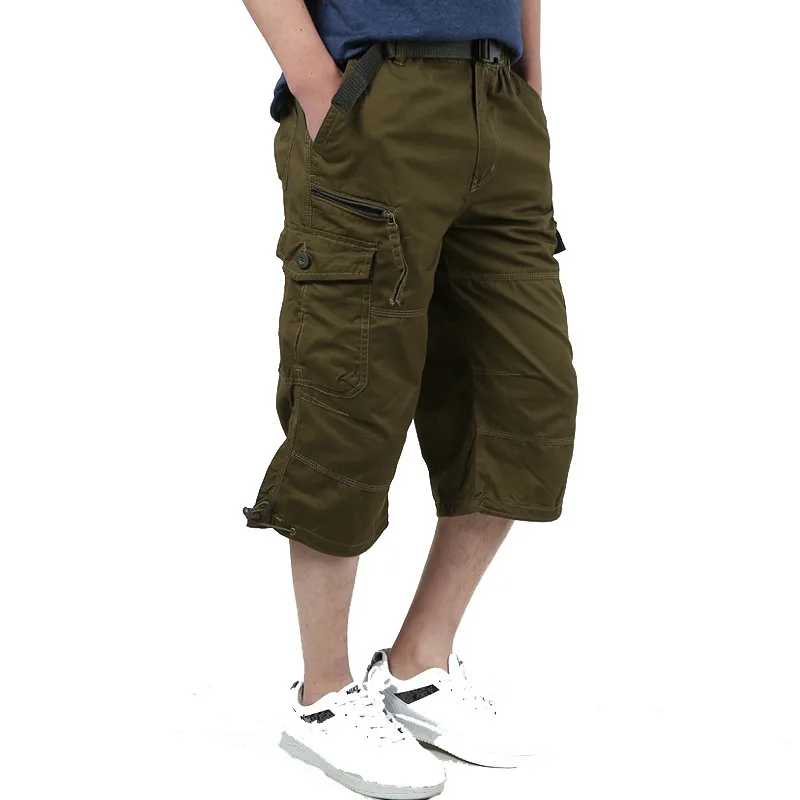 Мужские шорты кэжуал Летние Мульти карманы хлопок эластичные Горячие Бриджи длинные брюки Капри военные карго шорты плюс размер 5XL