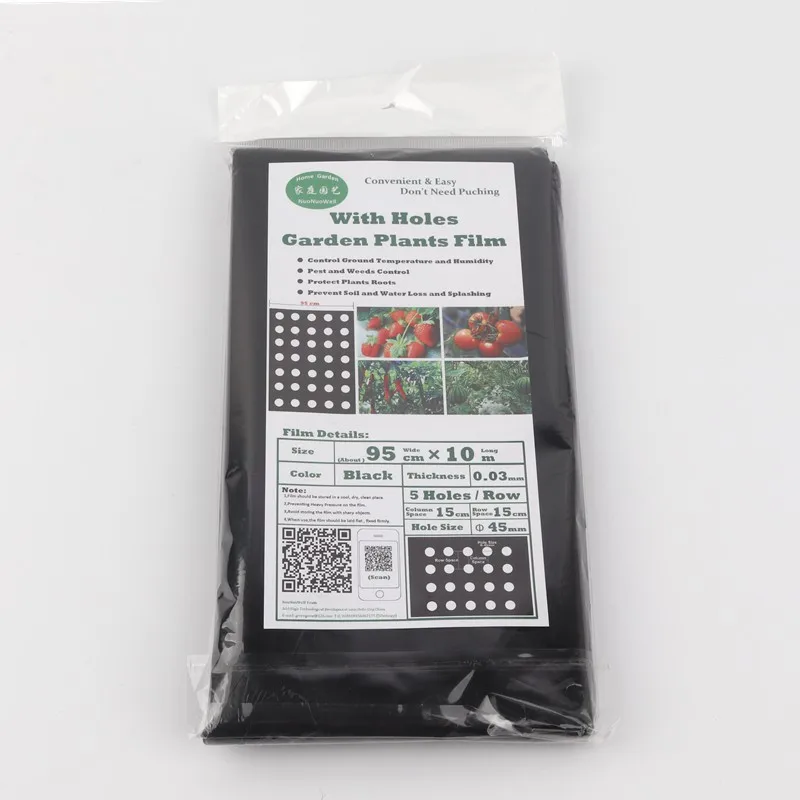 Película De Mantillo Biodegradable Con 5 Agujeros – PE Negro De 3x33 Pies Para Huertas E Invernaderos