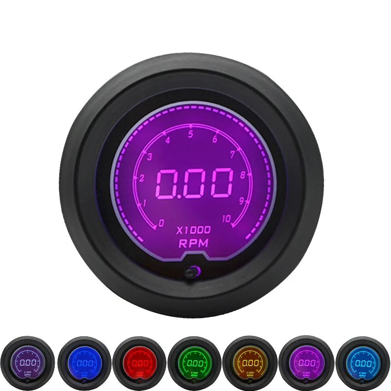 

52mm LCD Digital 7 Color Display Tachometer RPM Gauge Fit For 4 6 8 cylinders