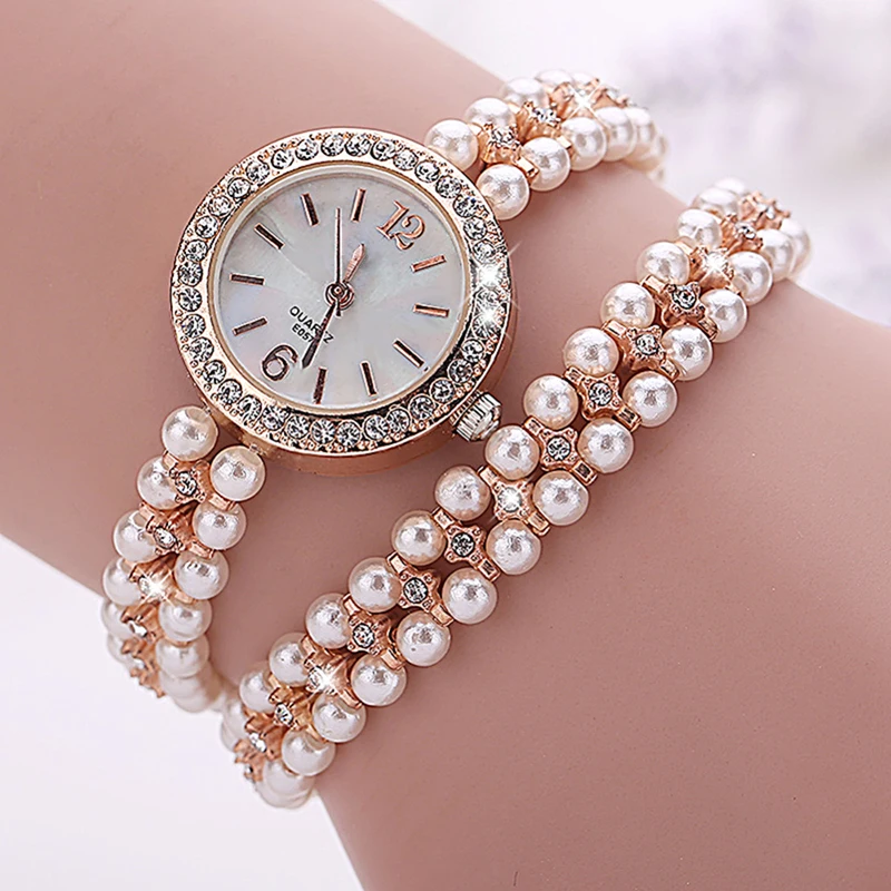 

Fashion Brand Quartz Watch Women Pearl Bracelet Watch Gold Women Watches Ladies Jewellery watches montre bijoux femme