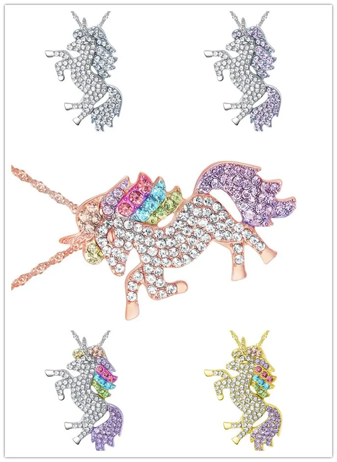 5 цветов, новинка, ожерелье с кристаллами из австрийского неба, лошадь, микро инкрустация, подвеска в виде единорога, подходит для женщин, хорошее ювелирное изделие, вечерние, милые подарки