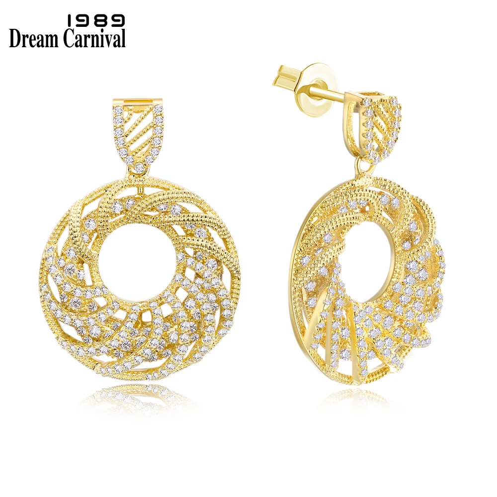 

DreamCarnival 1989 Luxury Drop Earing Women Hollow See Through Unique Design Rhodium Gold Color Wedding Dangle Earrings YE4352