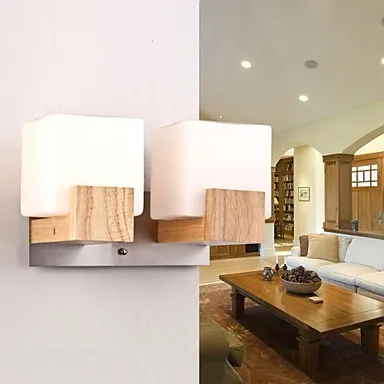 

Oak Modern LED Wall Light Lamp With 2 Lights For Living Room Bedroom, Wall Sconce Free Shipping