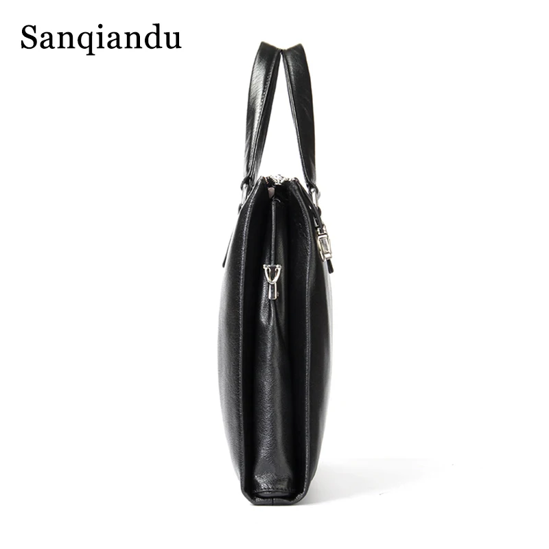 Sanqiandu بسيطة الأعمال الرجال حقيبة حقيبة جلد طبيعي حقيبة لابتوب عارضة الرجل حقيبة حقائب كتف مكافحة theif قفل حقيبة يد الذكور