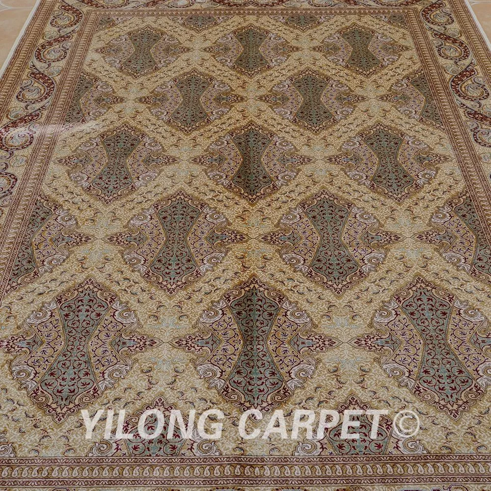 Yilong 5,5x" ковер ручной работы прямоугольник бежевый hand made чистого шелка, ковры(1110