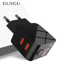 GUSGU быстрое зарядное устройство USB с двумя портами usb светодиодный адаптер для путешествий с дисплеем напряжения тока для samsung iPhone