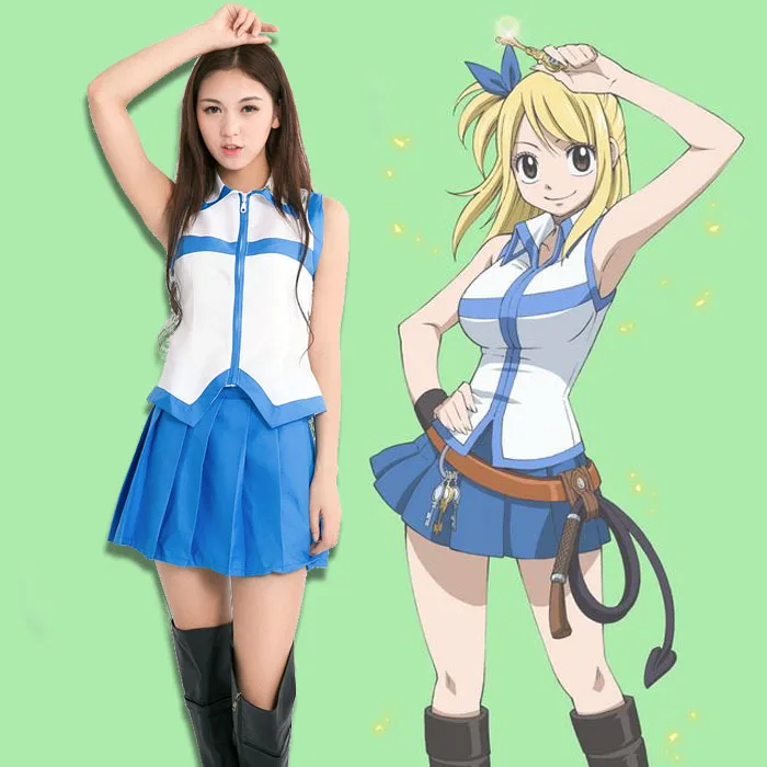 Anime Fairy Tail Cosplay Costume Lucy Heartfilia Backless Polyester Adult  Women