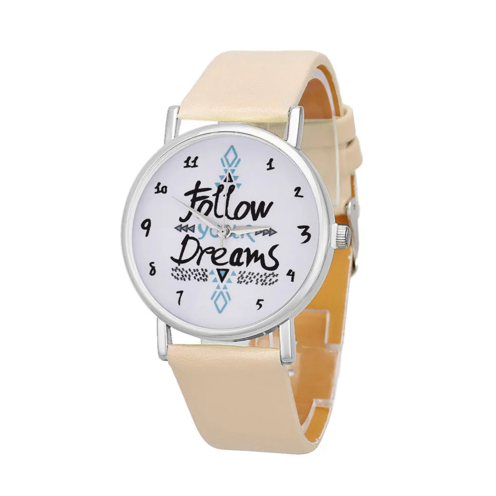 Идеальный подарок, женские часы, следуют за словами мечты, узор, кожа, кварцевые часы, Levert relógio feminino# yl