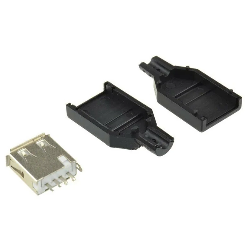 

2pcs Type A Female USB 4 Pin Plug Socket Connector With Black Plastic Cover