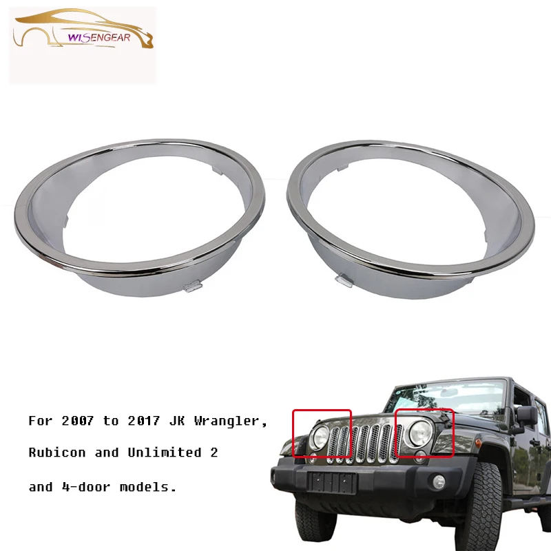 Brand Chrome Front Head Light Lamp Cover Trim Bezels For Jeep Wrangler