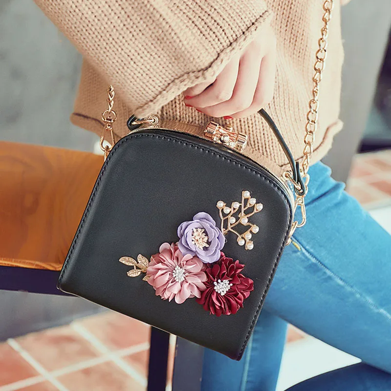 Floral Women Evening Bags Hardcase Ladies Box Frame Cross Body Bags Clutch Shoulder Bags Metal Handbags Chain High Quality Tote