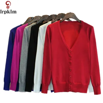 

Solid Colors New Sweater Women Cardigan Knitted Sweater Coat Long Sleeve Crochet Female Casual V-Neck Woman Cardigans Tops LZ172