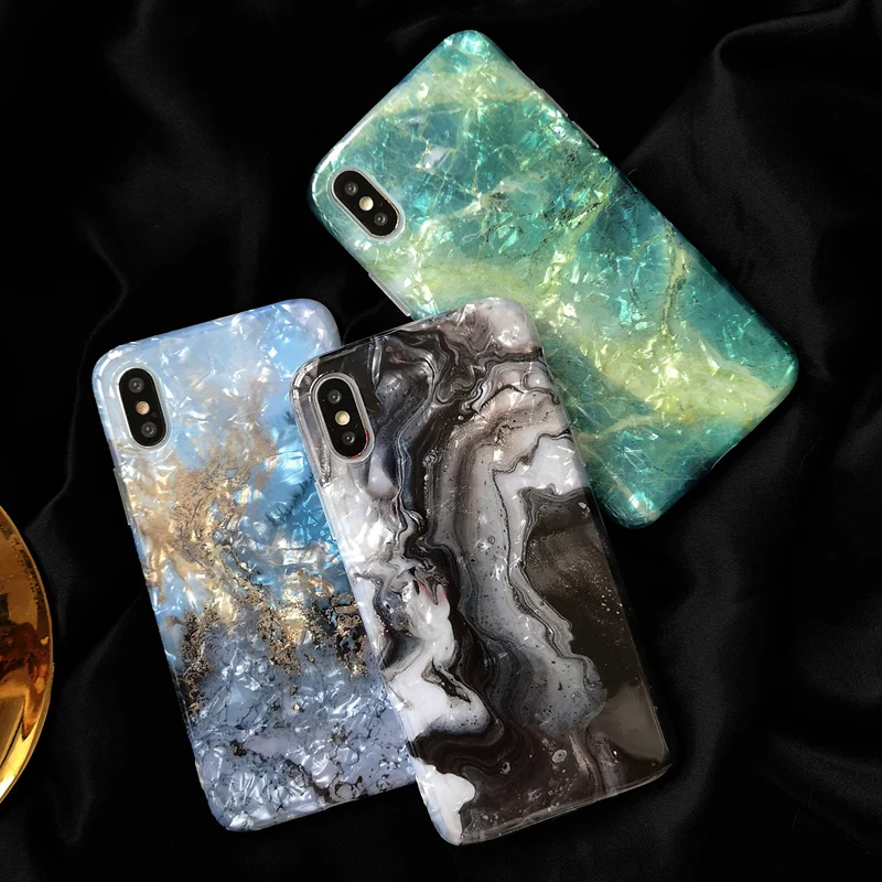 

Luxury Jade Granite Marble Stone Shell Case For iPhone 6 6S 7 8 Plus Shiny TPU Case for iPhone XS Max XR X XS Soft Back Cover