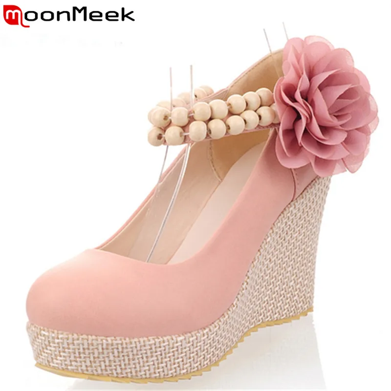 

MoonMeek 2018 new arrive bohemia style spring autumn single shoes fashion women pumps simple flower shallow ladies prom shoes