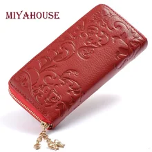 Miyahouse Fashion Genuine Leather Women Long Purse Flower Embossing Female Zipper Wallet font b Money b
