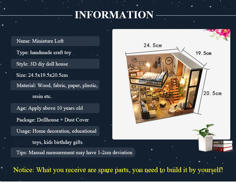 DIY Miniature Doll House 3D Wooden Dollhouse with Furniture Dust Cover Assemble Kit Toys Doll Houses for Children Birthday Gift (2)