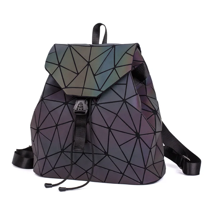 

Women Backpack Luminous Geometric Plaid Sequin Female Backpacks For Teenage Girls Backpack Drawstring Bag Holographic Backpack