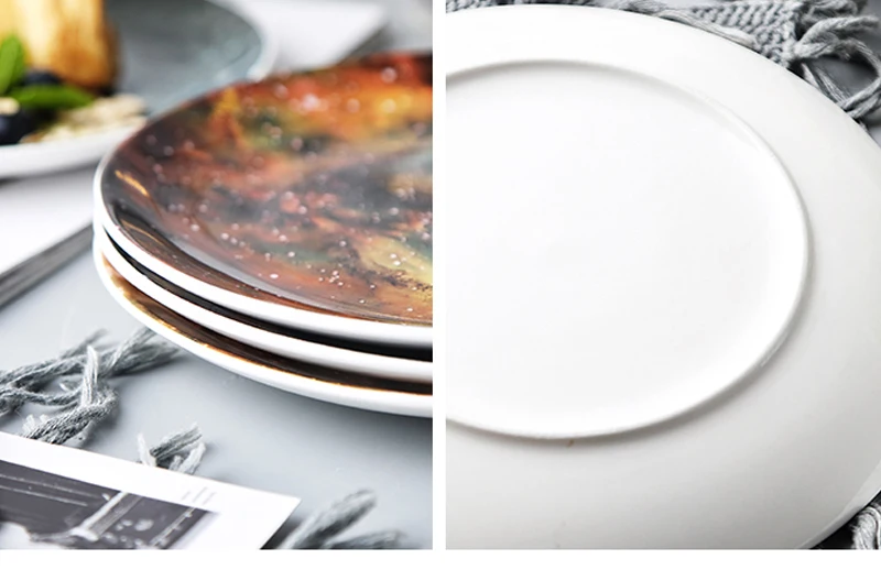 2 шт. Звездная Вселенная пейзаж Набор тарелок высокое качество керамические блюда и тарелки наборы десерт стейк тарелка в форме хлеба кухня decorati