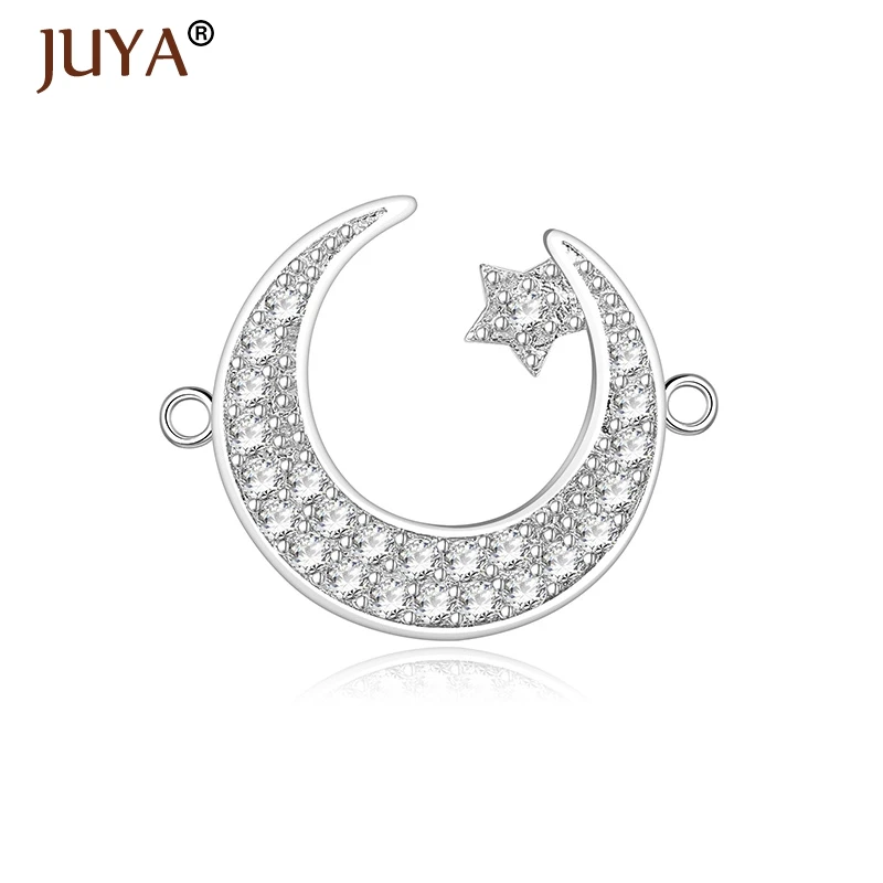

Supplies For Jewelry Wholesale High Quality Copper Metal Micro Pave CZ Rhinestone Crescents Moon Star Connectors Charms Pendants