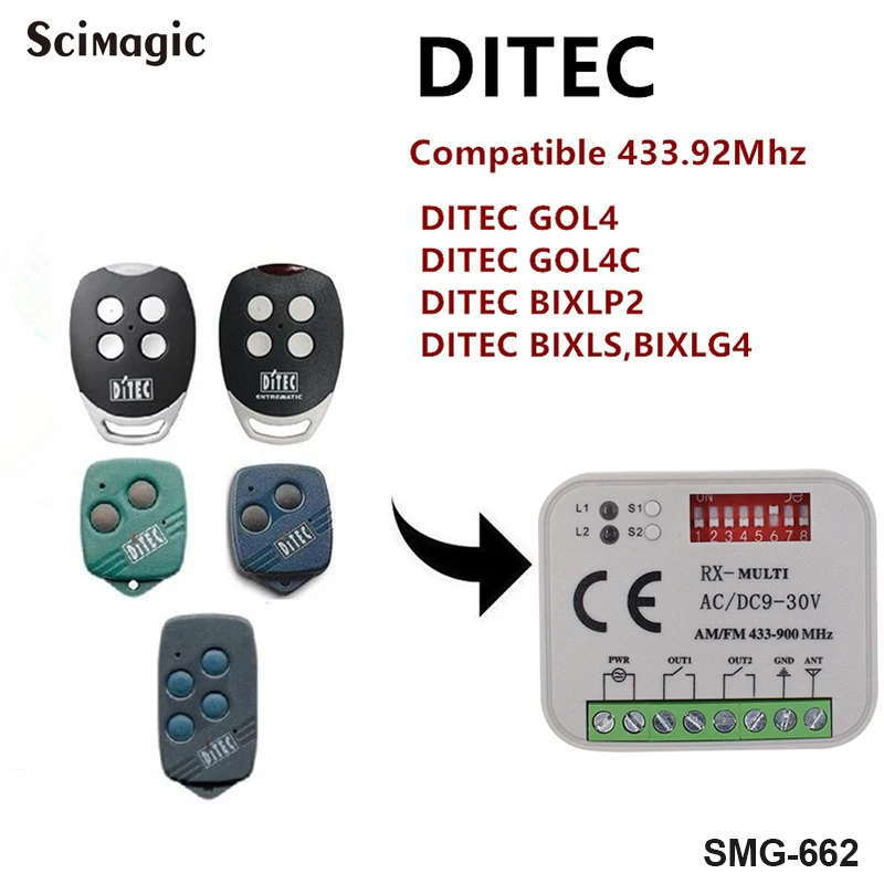 

DITEC GOL4/GOL4C/BIXLP2/BIXLS/BIXLG4 433.92mhz fixed code Rolling code Universal automatic door Receiver 300-868MHz