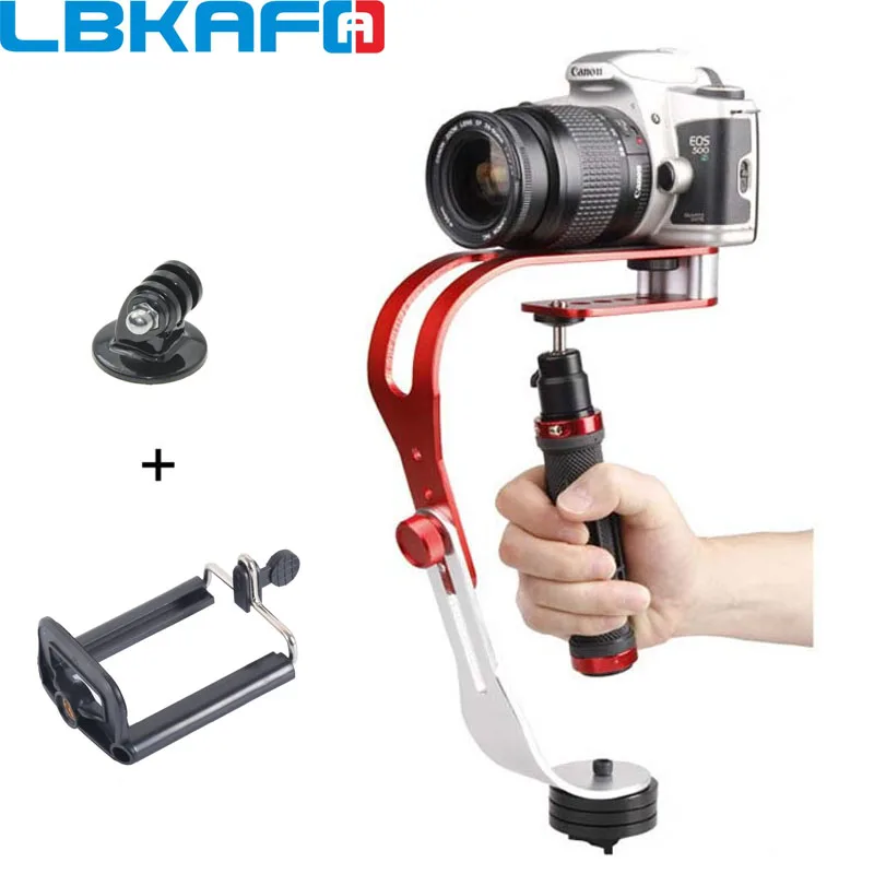 Baratos LBKAFA estabilizador de cardán de mano profesional vídeo para Gopro DSLR SLR cámara Digital deporte DV con teléfono celular aleación de aluminio