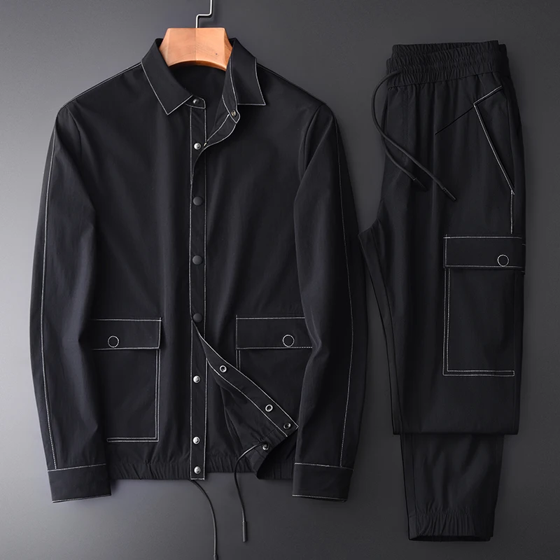Minglu, весенние и осенние мужские комплекты(куртка+ штаны), контрастные цвета, сшитые повседневные спортивные мужские комплекты размера плюс 4xl, тонкие мужские куртки