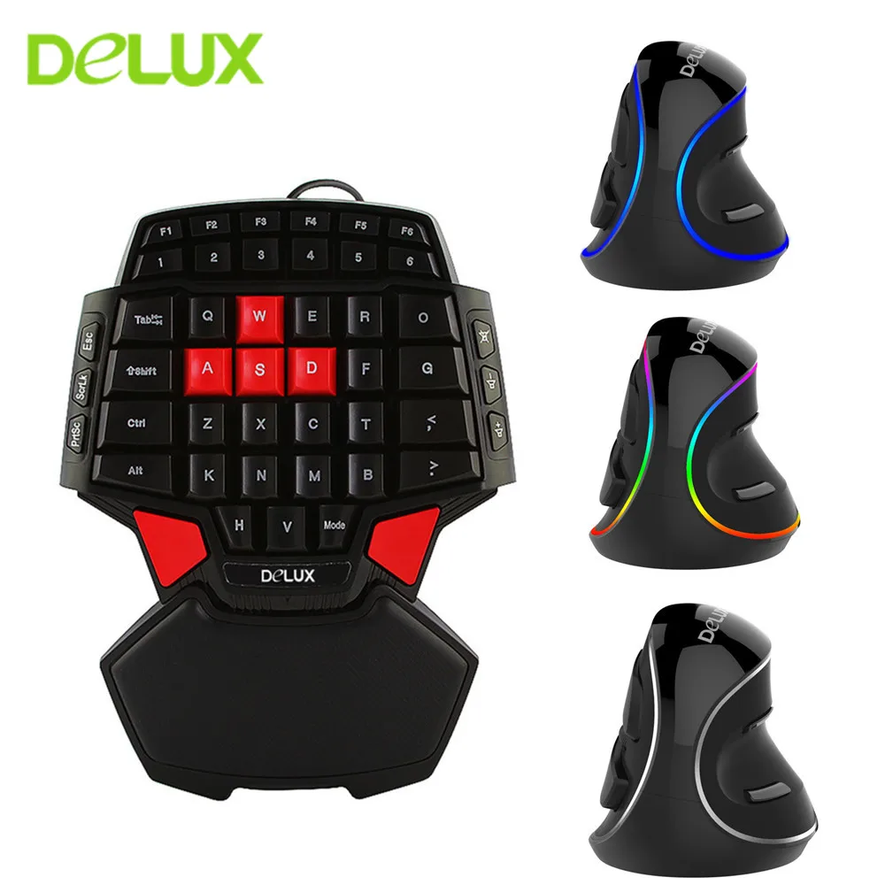 Best Delux T9 Gaming Keyboard Mini 47 keys Keypad M618 Plus Ergonomic Vertical Mouse Gaming Mouse Mice for PC Computer Gamer Mouse